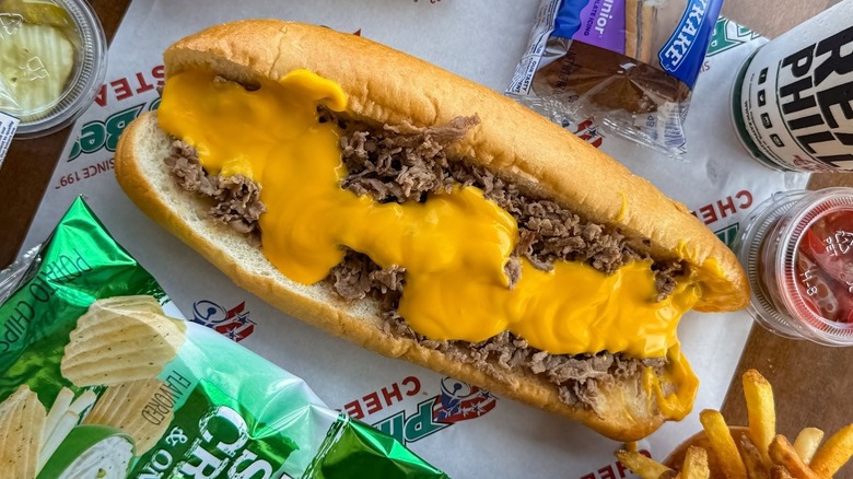 Philly's Best cheesesteak, Herr's chips, and Tastykake.