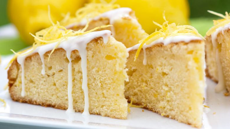 Sliced glazed lemon cake