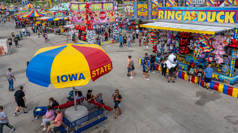 Photo of carnival attractions at the Iowa State Fair