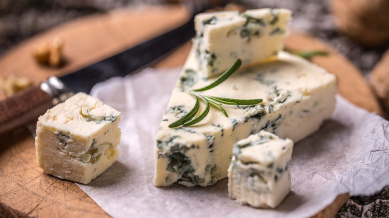 French Roquefort cheese on a board