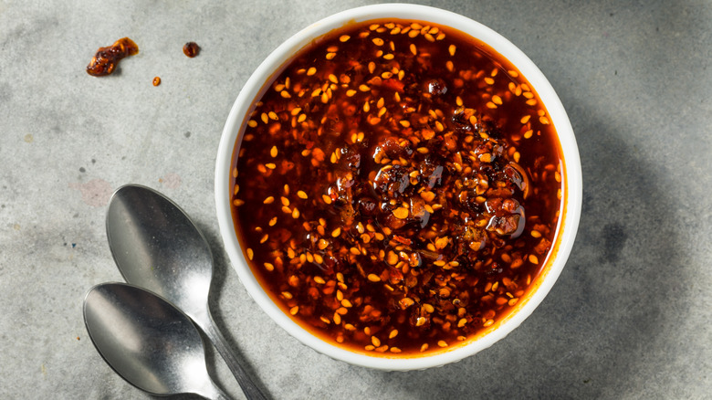 A bowl of chili crisp.