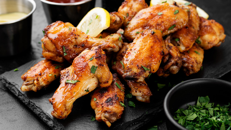 crispy wings on a platter