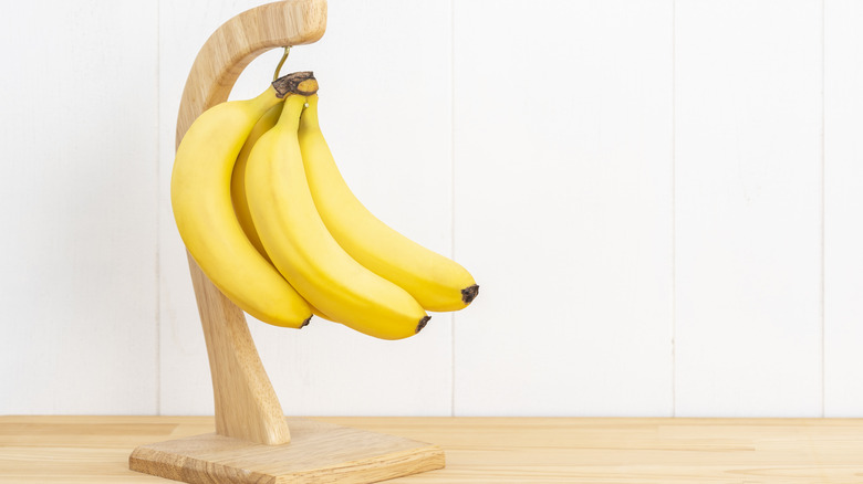 Bananas stored by hanging