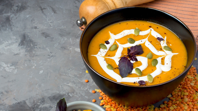 A bowl of yellow lentil soup