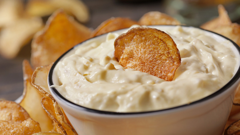 sour cream and onion dip with potato chips