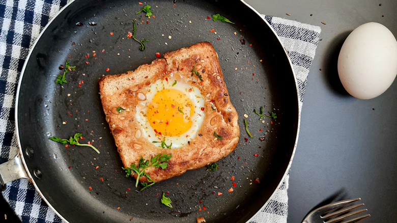 Egg in a hole in skillet