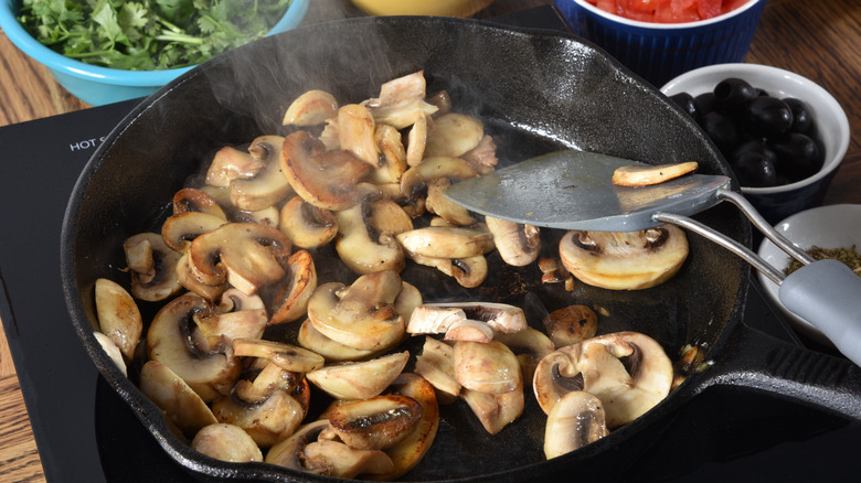 Mushrooms in cast iron pan