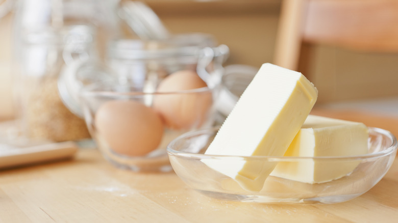 eggs and butter on a counter