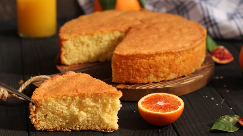 fluffy orange cake on a cutting board