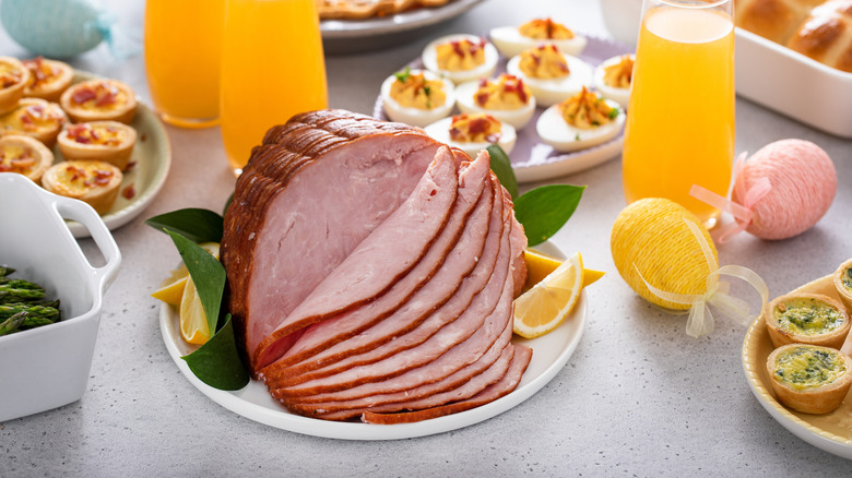 sliced ham served for festive brunch