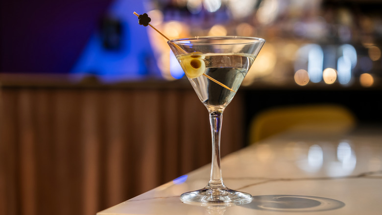 A martini on a table.