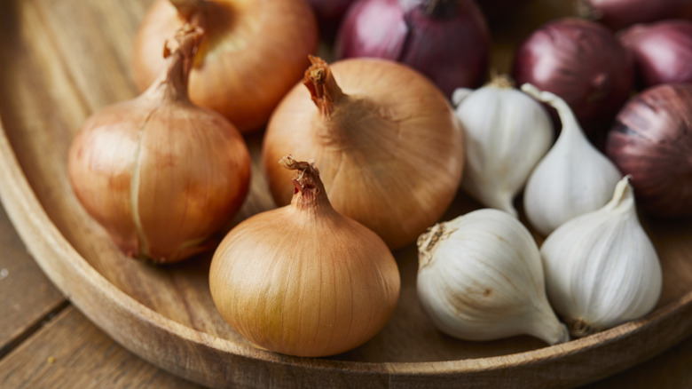 several types of onions displayed