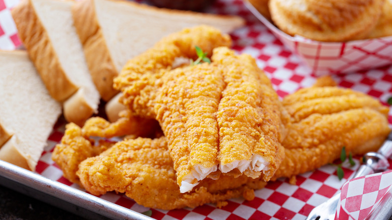 Fried fish on serving tray