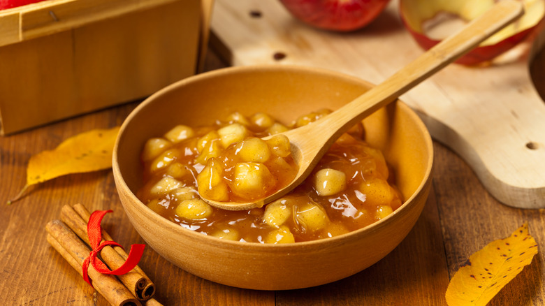 bowl of apple pie filling with spices