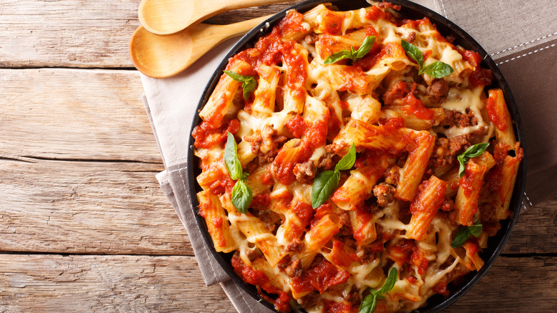 Pan of baked ziti
