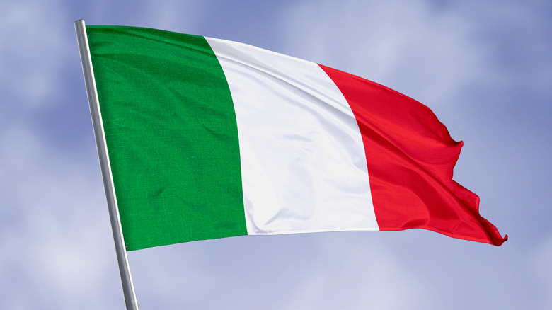 Italian flag blowing in wind