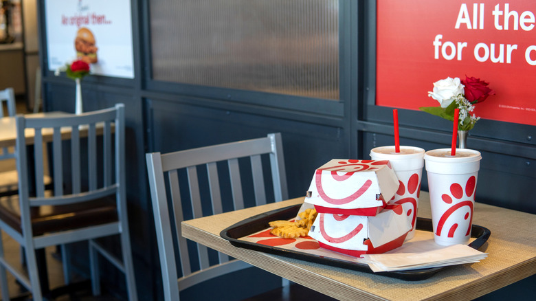 Pictured Chick-Fil-A meal inside store.
