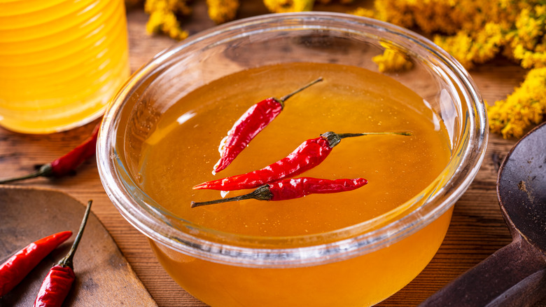 homemade hot honey in a glass jar