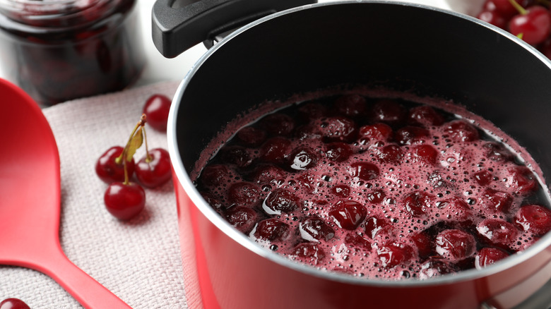 cherries cooked cherries in a pot