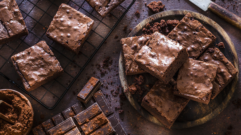 homemade brownies on rack and plate