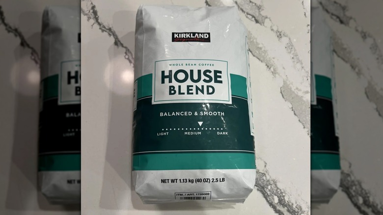 A bag of Kirkland Signature House Blend.