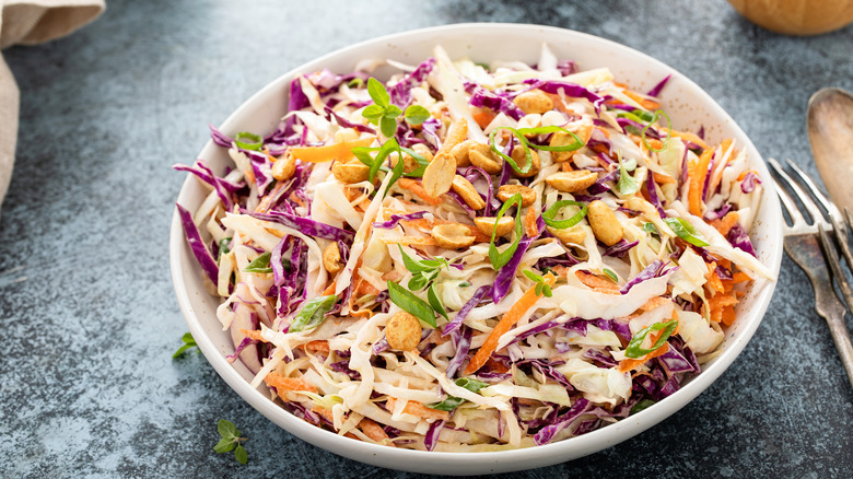 Coleslaw with carrots, cabbage, and peanuts
