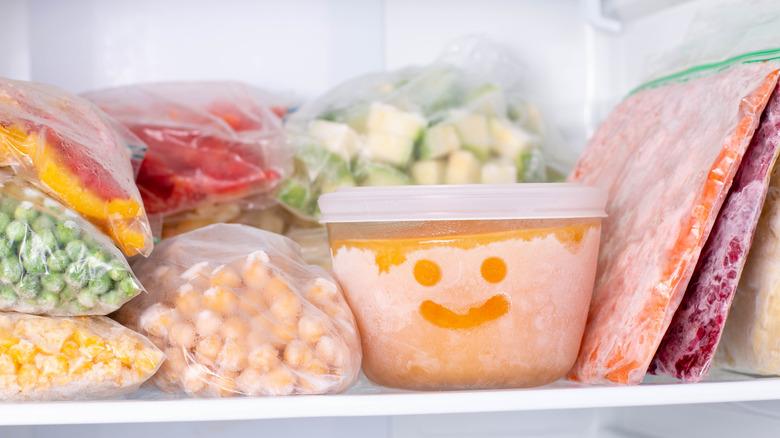 Frozen vegetables stored in freezer
