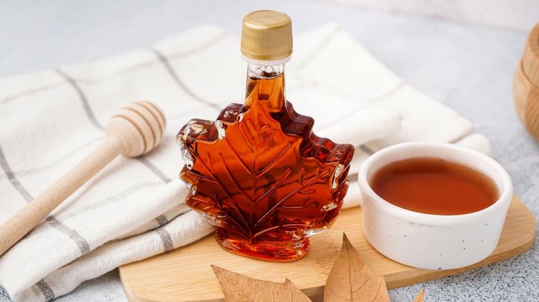 A bottle of maple syrup