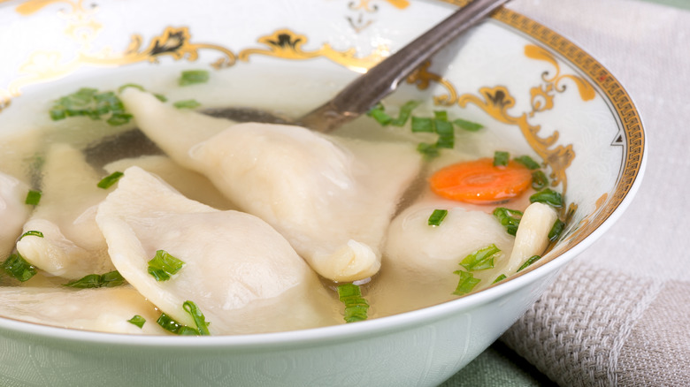 Jewish kreplach dumpling soup