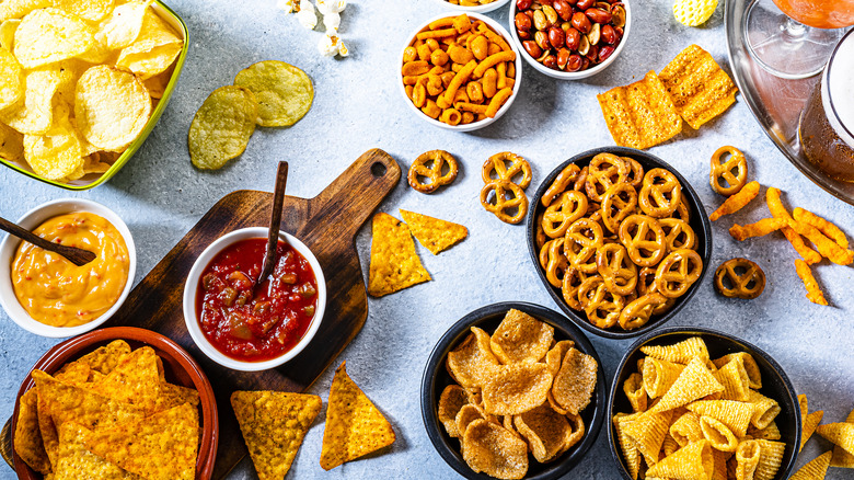 Bowls of salty bar snacks