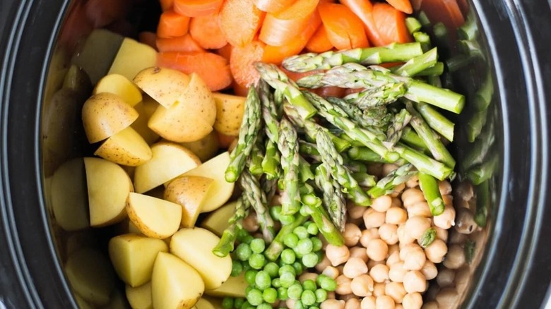 Slow cooker full of vegetables