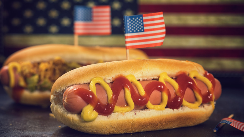 hot dogs with US flags