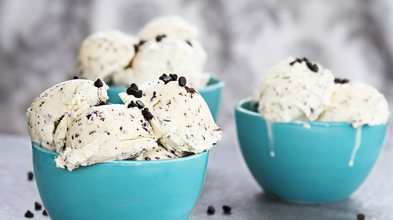 pictured bowls of chocolate chip ice cream