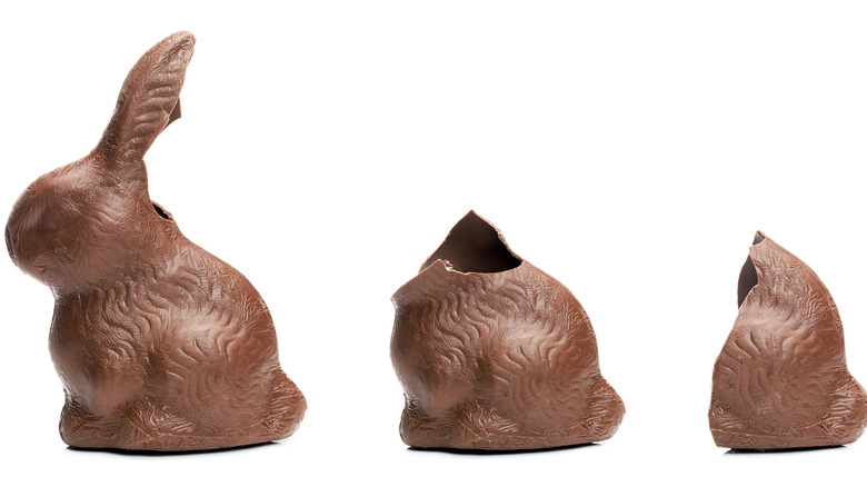 3 hollow chocolate easter bunnies missing parts