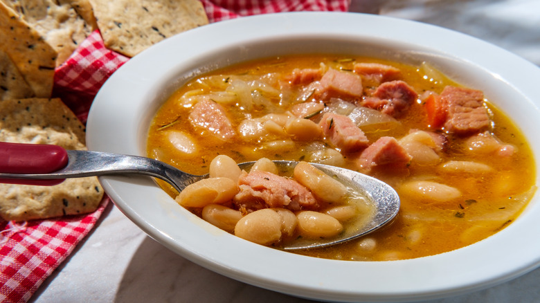 A bowl of ham and bean soup