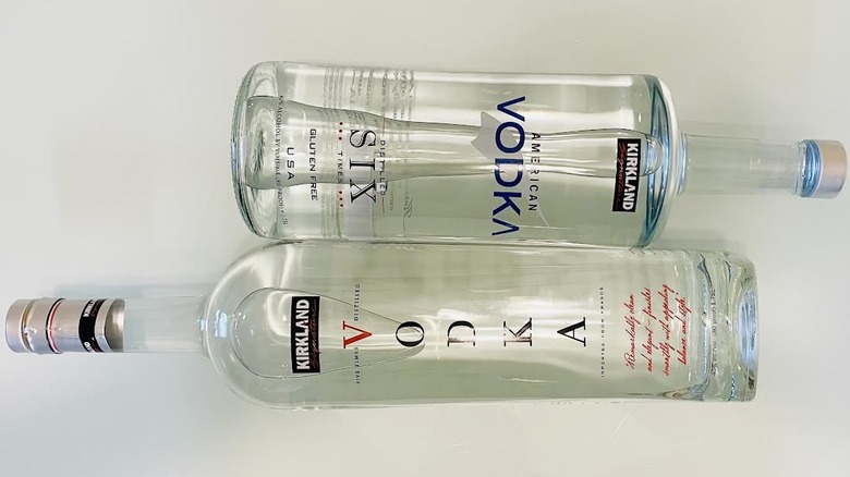 Bottles of Kirkland Signature French and American Vodkas