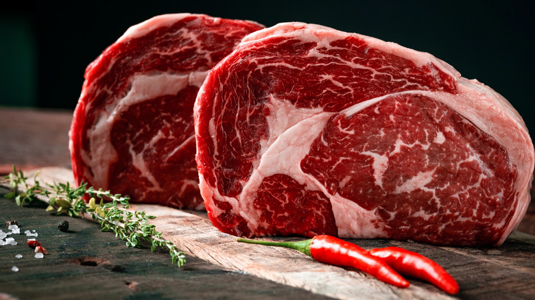 Dry-aged meat on cutting board