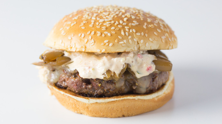 The No.1 Farm Burger on white backdrop