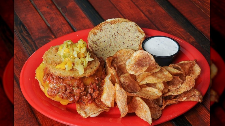The Dirty South burger with chips