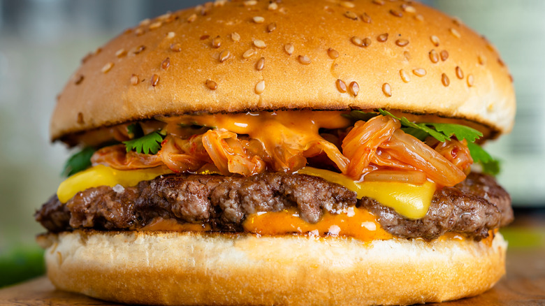 kimchi topped burger