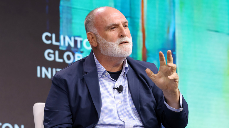 José Andrés speaks on stage at global charity event