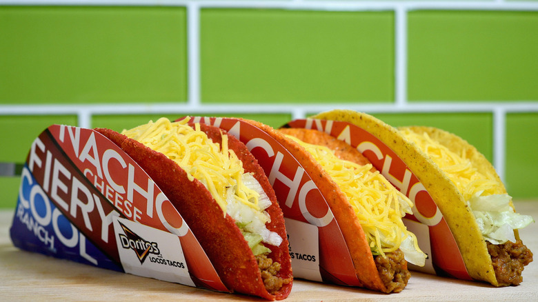 Taco Bell Doritos Locos Tacos lined up