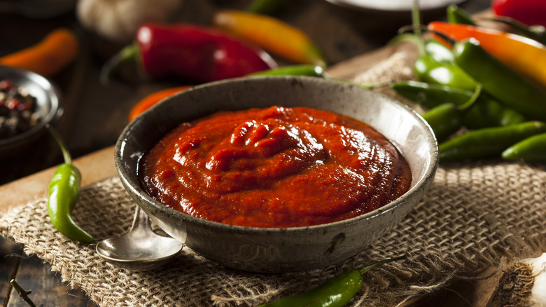 Hot sriracha sauce in a bowl