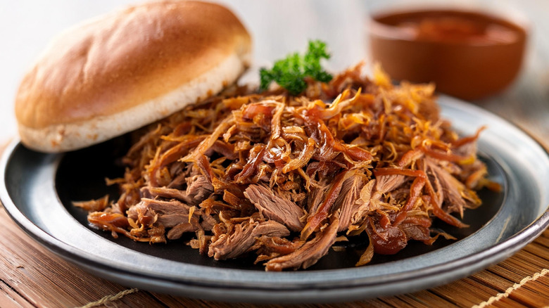 Slow-cooked braised pork on a plate