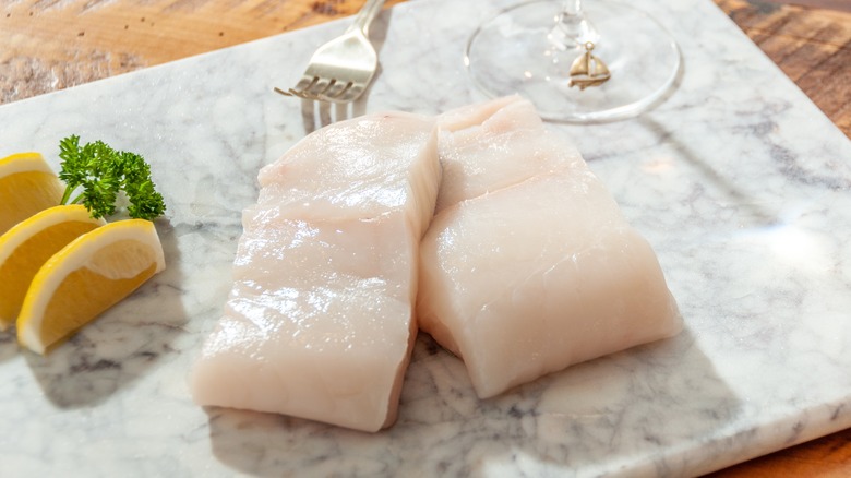 Raw sea bass filets