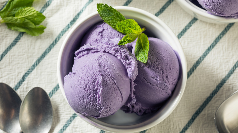 Ube ice cream in a bowl