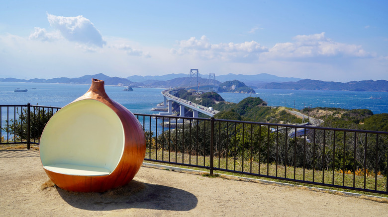 an onion-shaped chair in a park on Awaji island