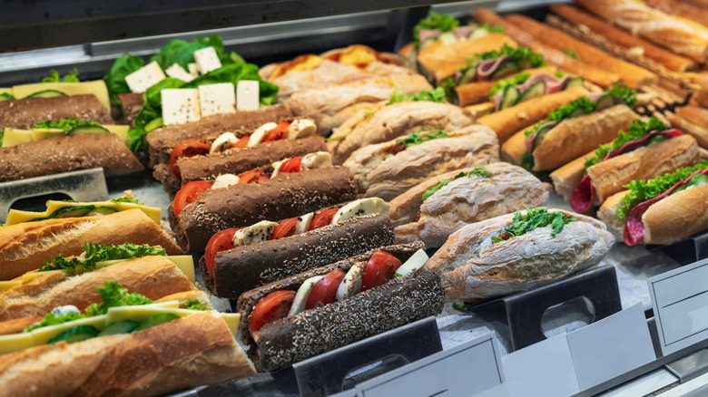 Various meat and vegetarian sandwiches on display
