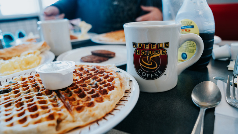 Selection of breakfast items on the table at Waffle House