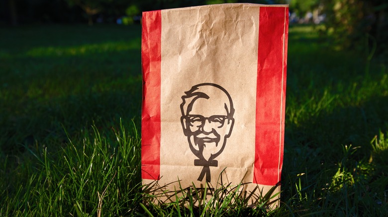 KFC paper bag on a green lawn